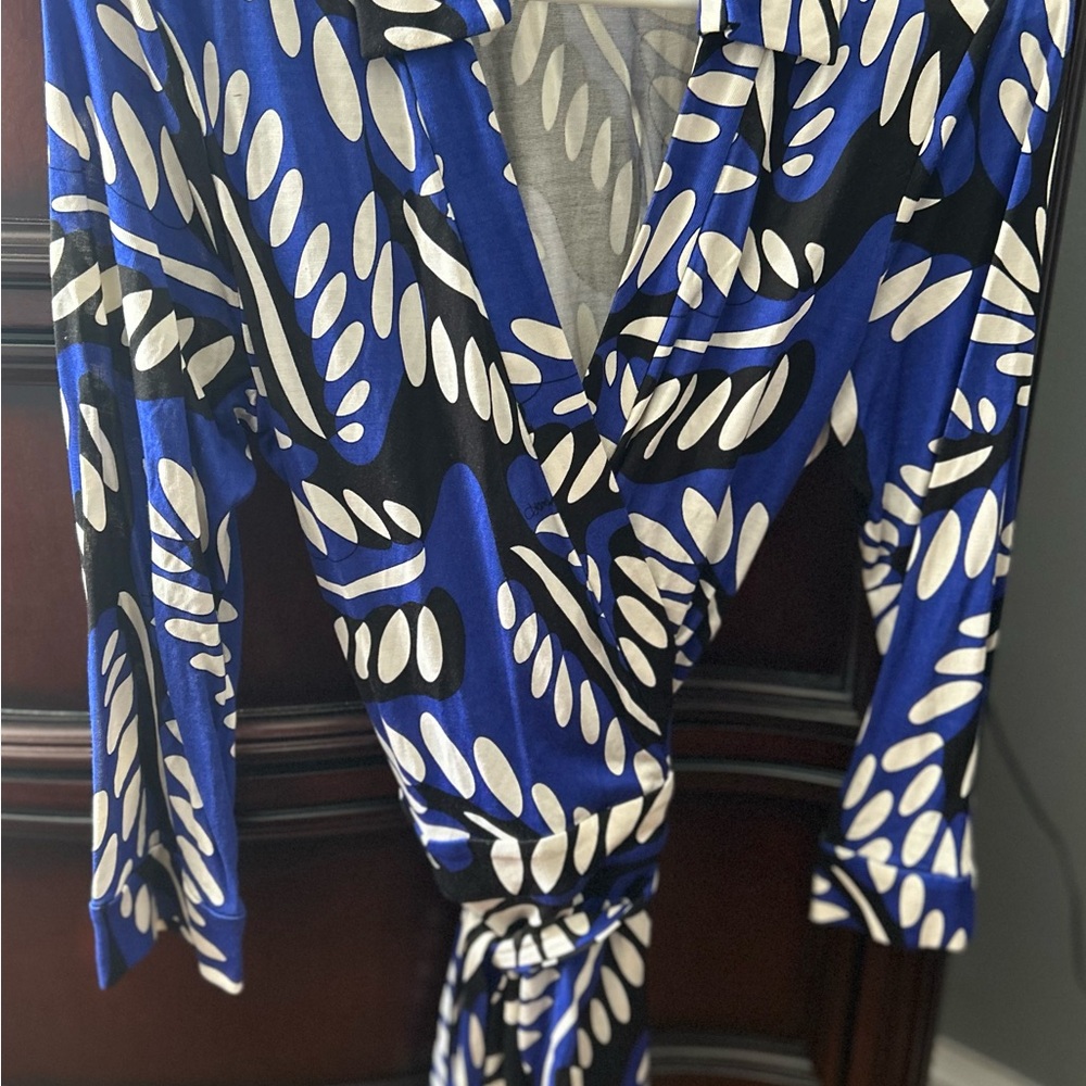 Diane von Furstenberg Blue and White Wrap Skort